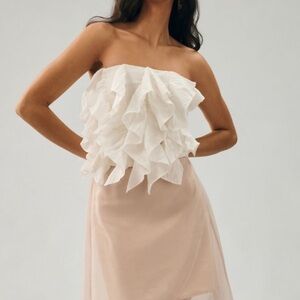 BY ANTHROPOLOGIE STRAPLESS RUFFLE TOP Ivory petite large